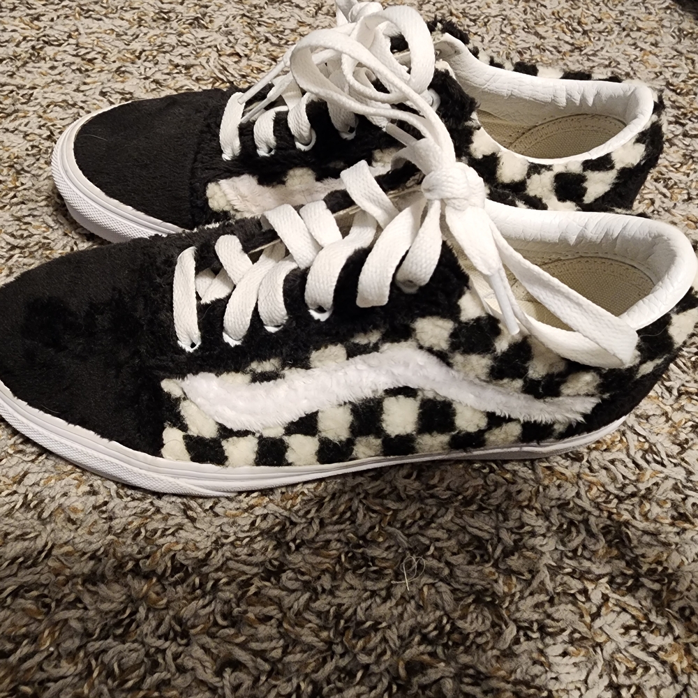 Vans Fuzzy Black and White Checkered Sneakers